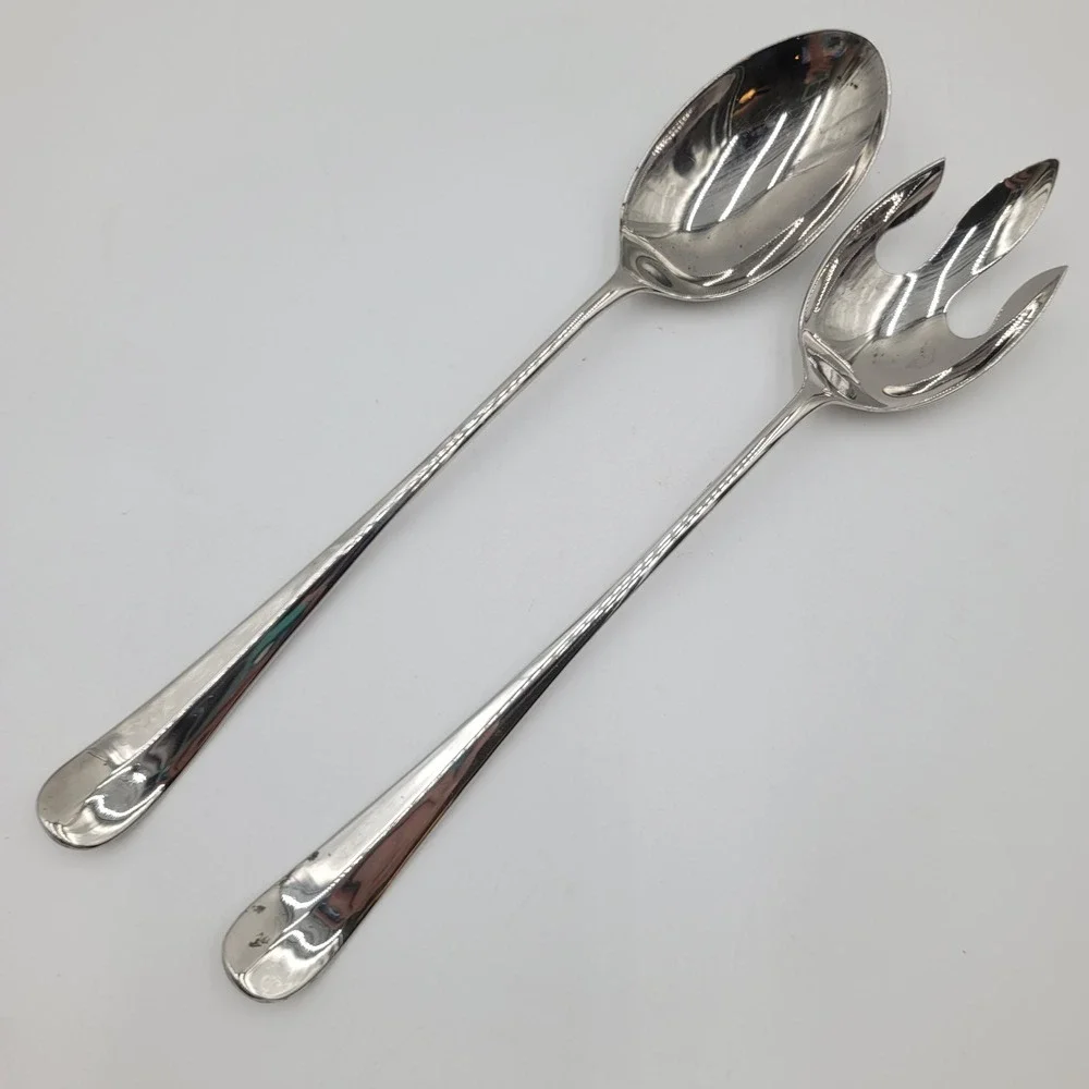Silverplate Salad Serving Set Spoon and Fork 12.5 Inch Long Handle